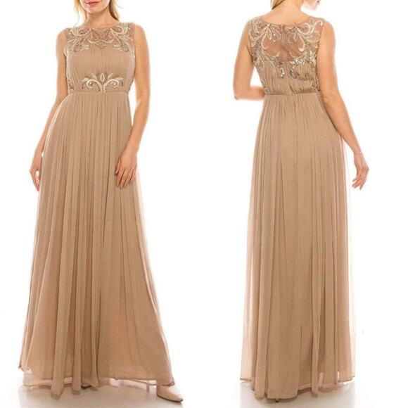 Aidan Mattox 54471920 Sequin Jewel Pleated Maxi Gown/Dress NWT Light Mink 12 - Picture 1 of 8